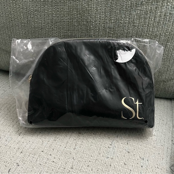 Seint Handbags - Seint Black Velvet Zip Around Monogram Make Up Cosmetic Travel Bag SEALED